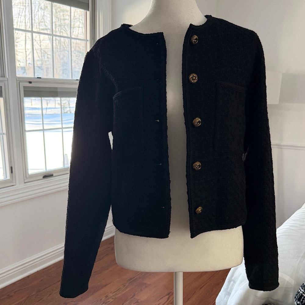 Aqua Black Textured Cardigan/blazer with Gold Buttons